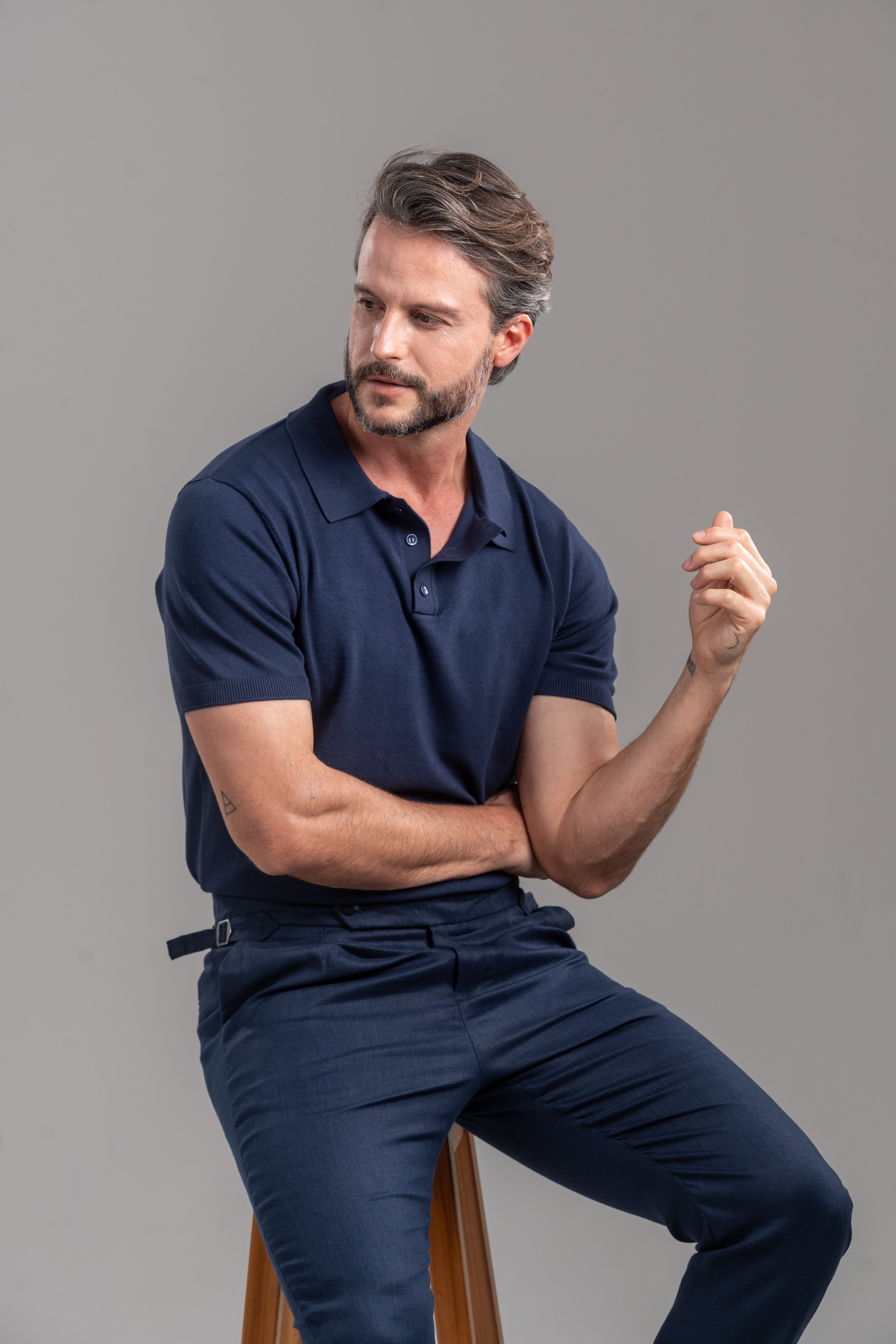 Polo Classic Tricô Manga Curta Azul - Linha Essential