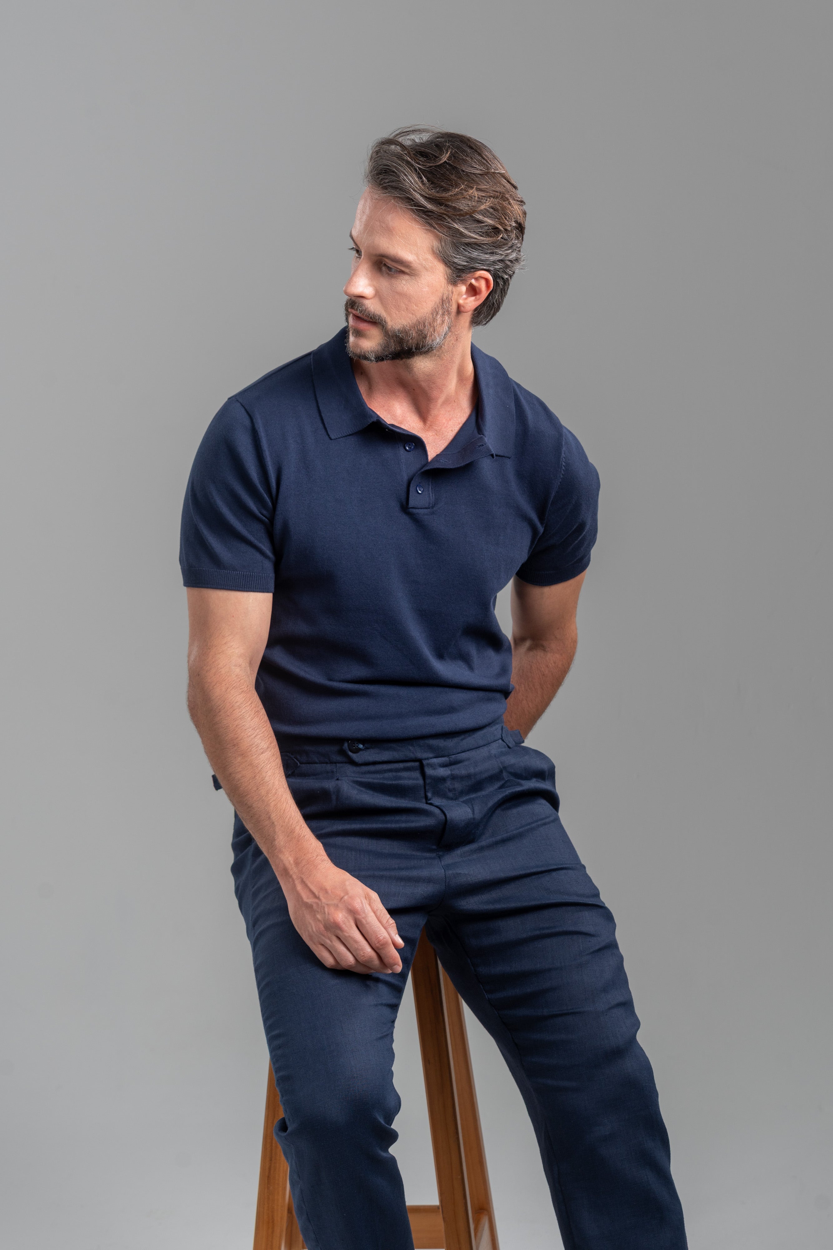 Polo Classic Tricô Manga Curta Azul - Linha Essential