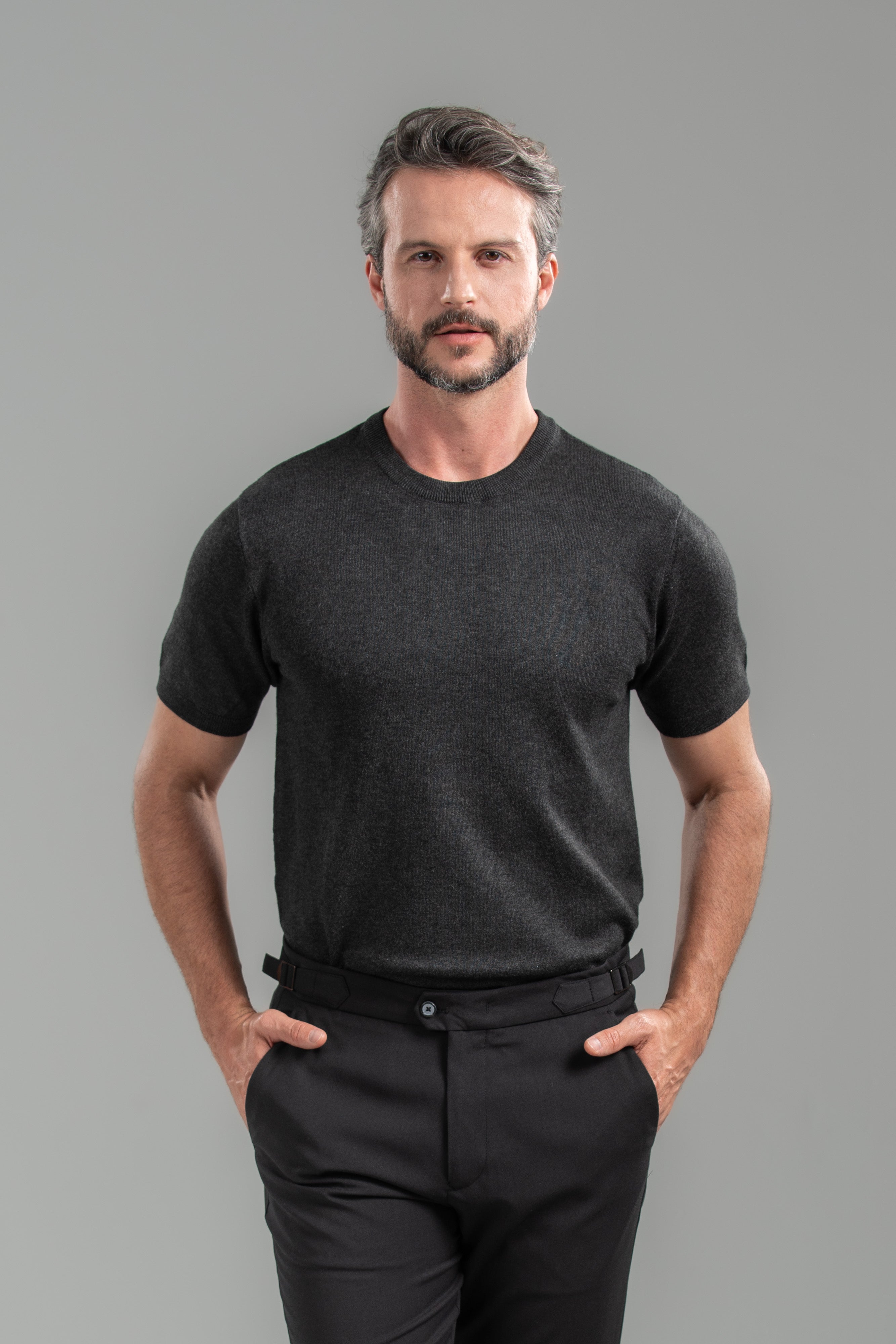 Camiseta Blaine Tricô Preto Mescla - Linha Rich