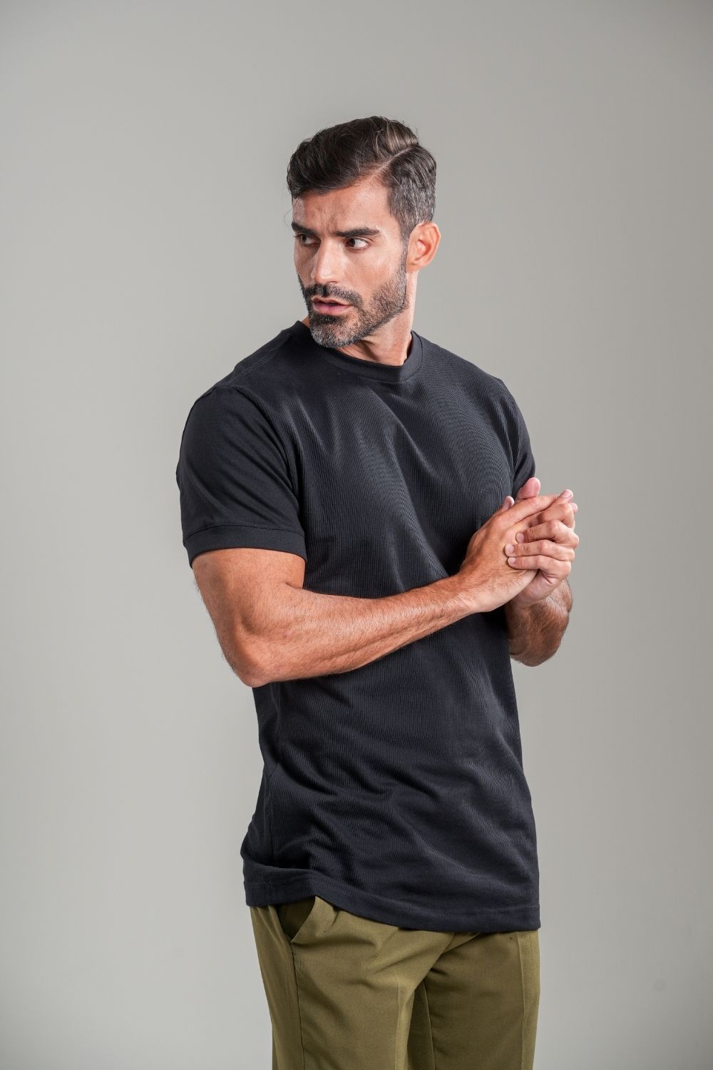 Camiseta Premium Textura Vertical Preta - Linha Rich