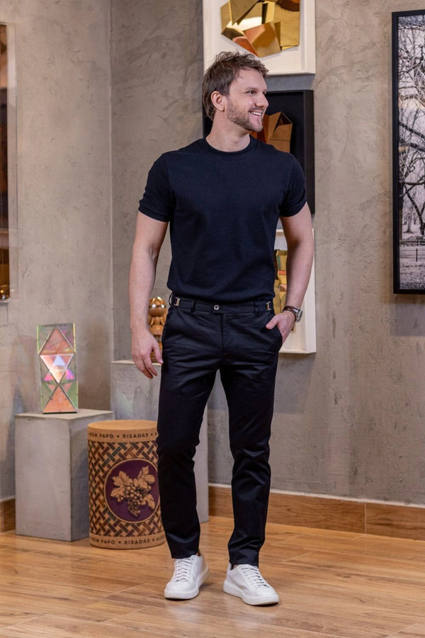 Calça Roman Alfaiataria Com Ajuste Cintura - Linha Rich - Preto