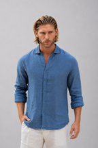 Camisa Amalfi 100% linho - Linha Resort - Azul Indigo