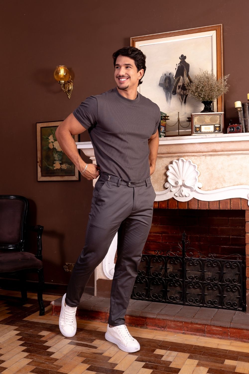 Calça Roman Alfaiataria Com Ajuste Cintura - Linha Rich - Chumbo