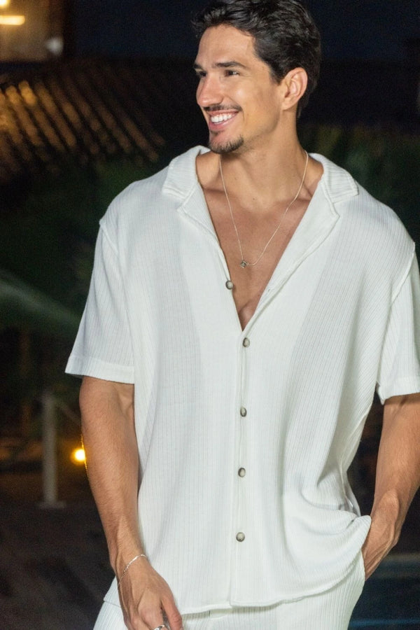Camisa Paradizo Tricô Texturizada Gola Cubana - Linha Urban - Off White