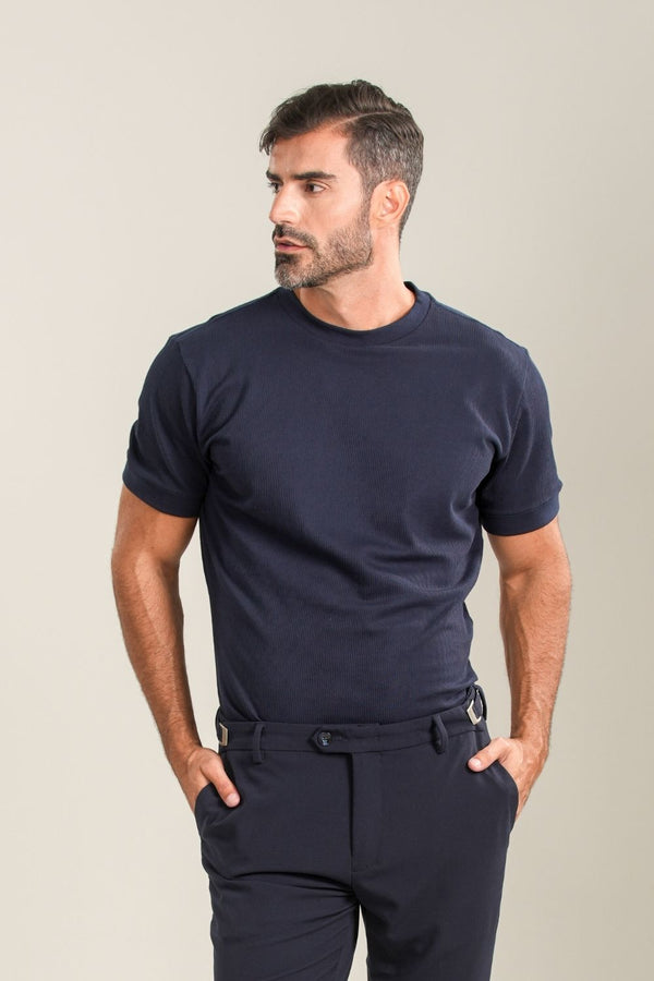 Camiseta Premium Textura Vertical Azul Escuro - Linha Rich