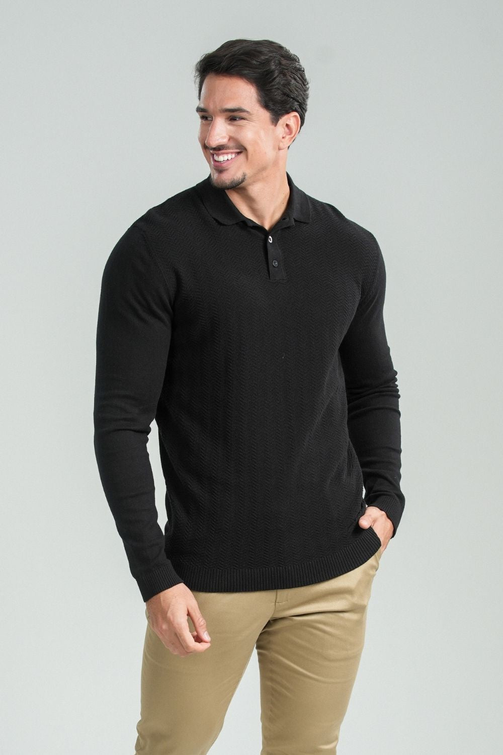 Polo Tricô Classic Preta - Linha Rich