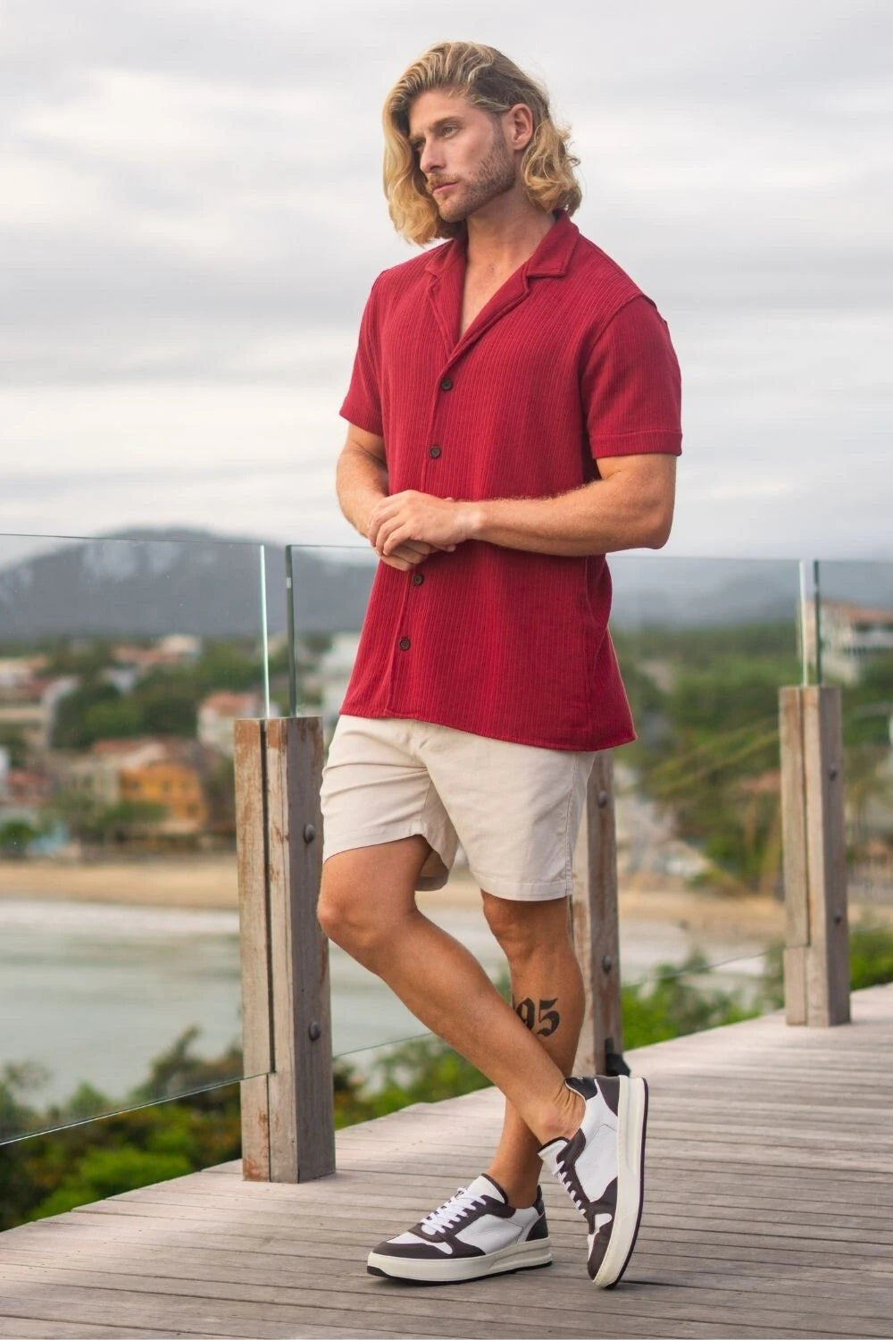 Camisa Paradizo Tricô Texturizada Gola Cubana Marsala - Linha Urban