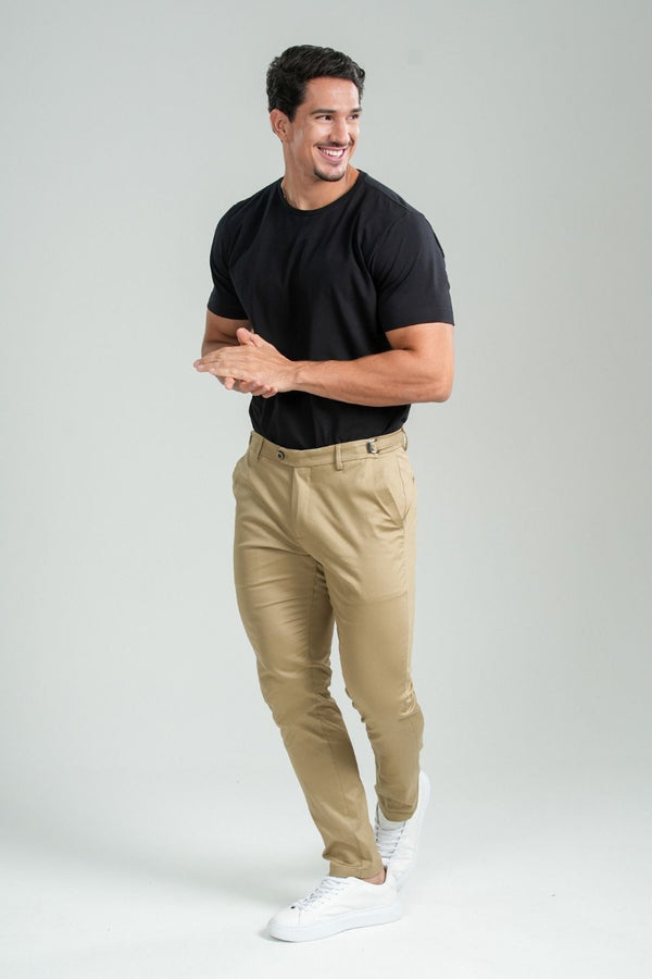 Calça Roman Alfaiataria Com Ajuste Cintura Caqui - Linha Rich