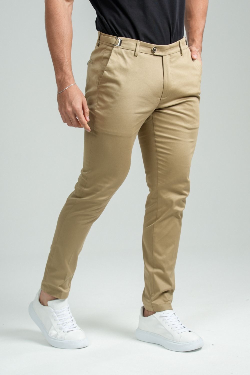 Calça Roman Alfaiataria Com Ajuste Cintura Caqui - Linha Rich