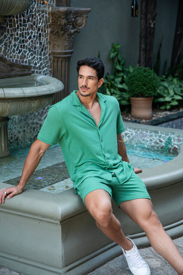 Camisa Paradizo Tricô Texturizada Gola Cubana - Linha Urban - Verde Clara
