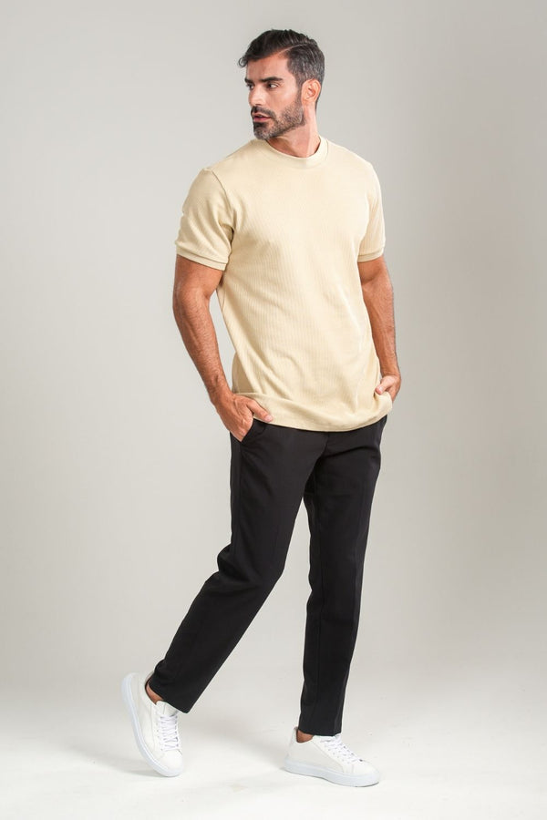 Camiseta Rich Textura Gola Média - Linha Rich - Bege