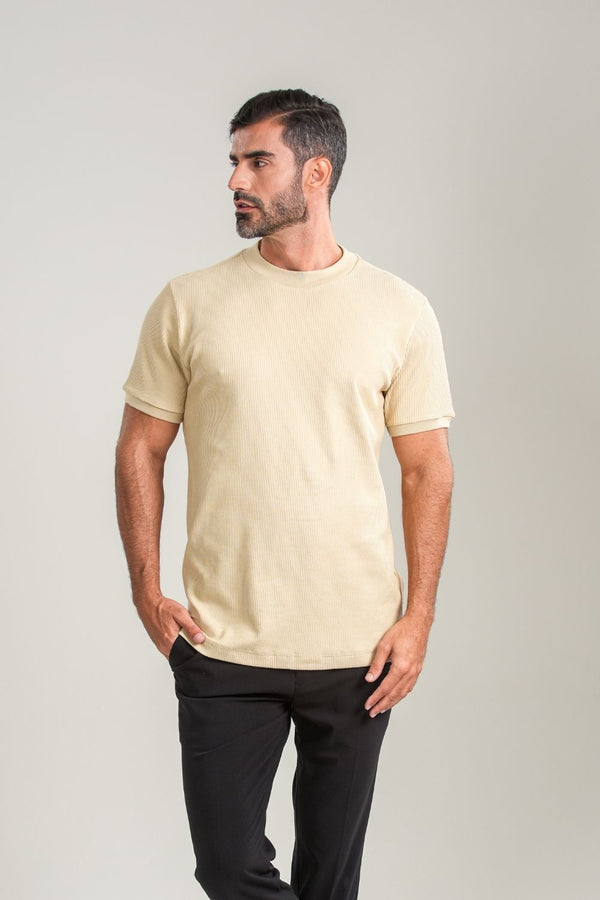 Camiseta Rich Textura Gola Média - Linha Rich - Bege