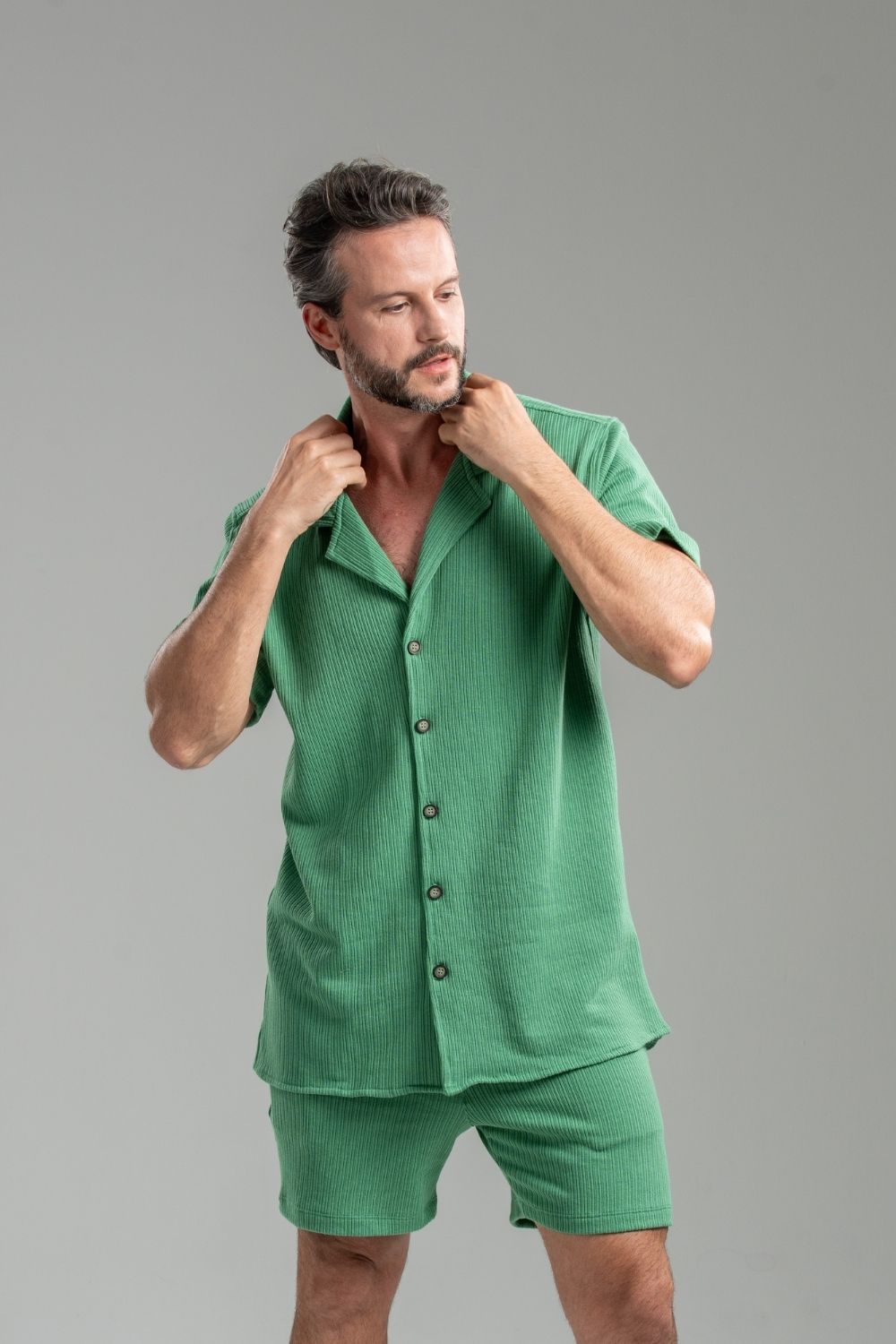 Camisa Paradizo Tricô Texturizada Gola Cubana - Linha Urban - Verde Clara