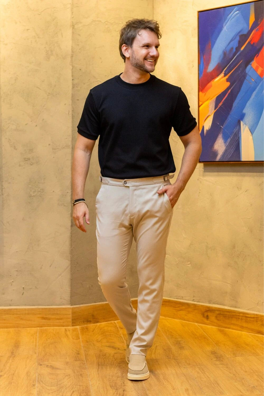 Calça Blaine Alfaiataria Com Ajuste Lateral - Linha Rich - Off White