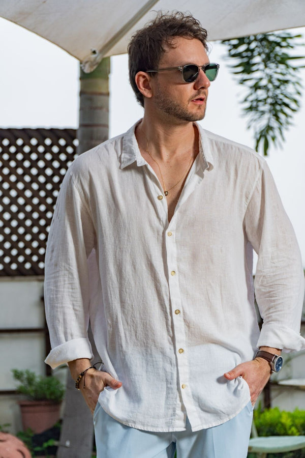 Camisa Resort de Linho Manga Comprida - Linha Resort - Branco