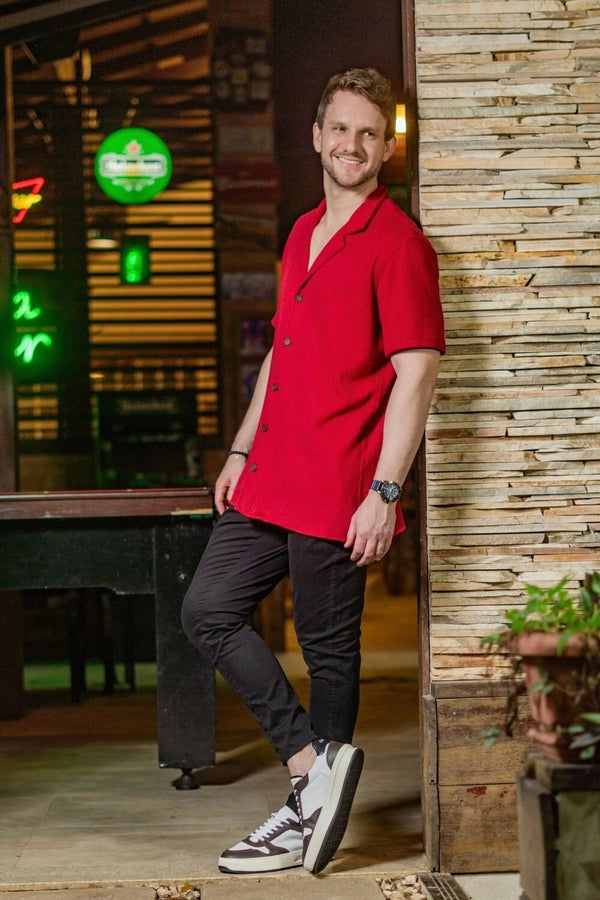 Camisa Paradizo Tricô Texturizada Gola Cubana Marsala - Linha Urban