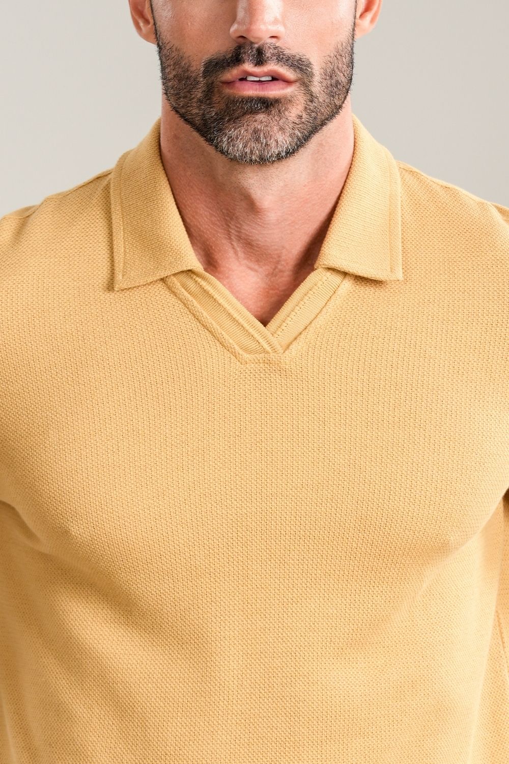 Camisa Polo Rich Tricô Texturizada Sem Botão - Linha Rich - Bege