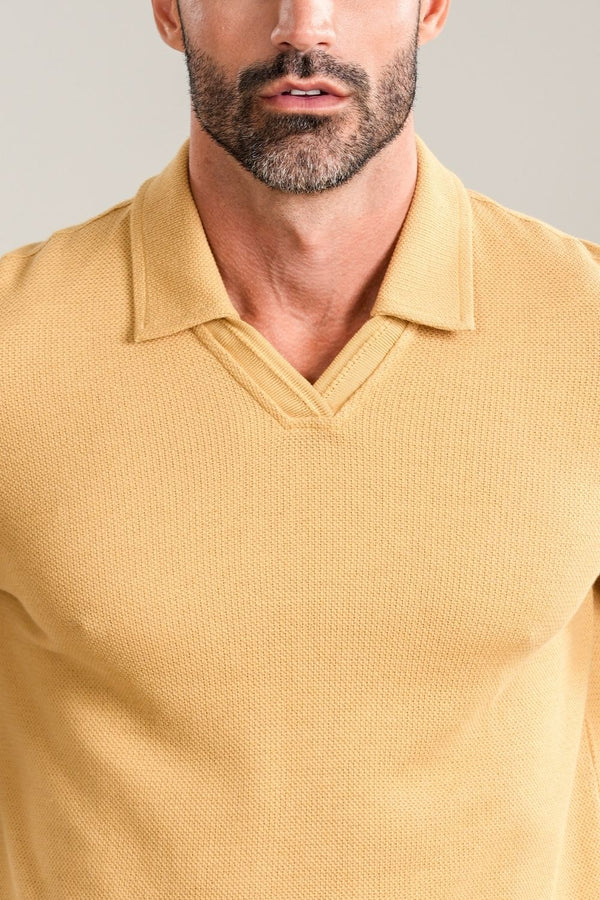 Camisa Polo Rich Tricô Texturizada Sem Botão - Linha Rich - Bege