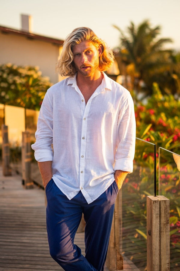 Camisa Resort de Linho Manga Comprida - Linha Resort - Branco