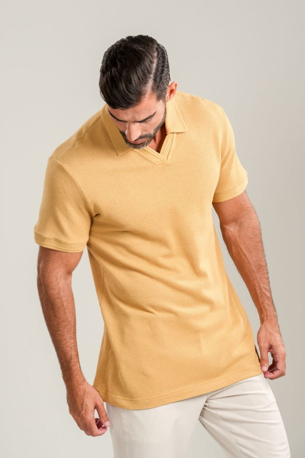 Camisa Polo Rich Tricô Texturizada Sem Botão - Linha Rich - Bege