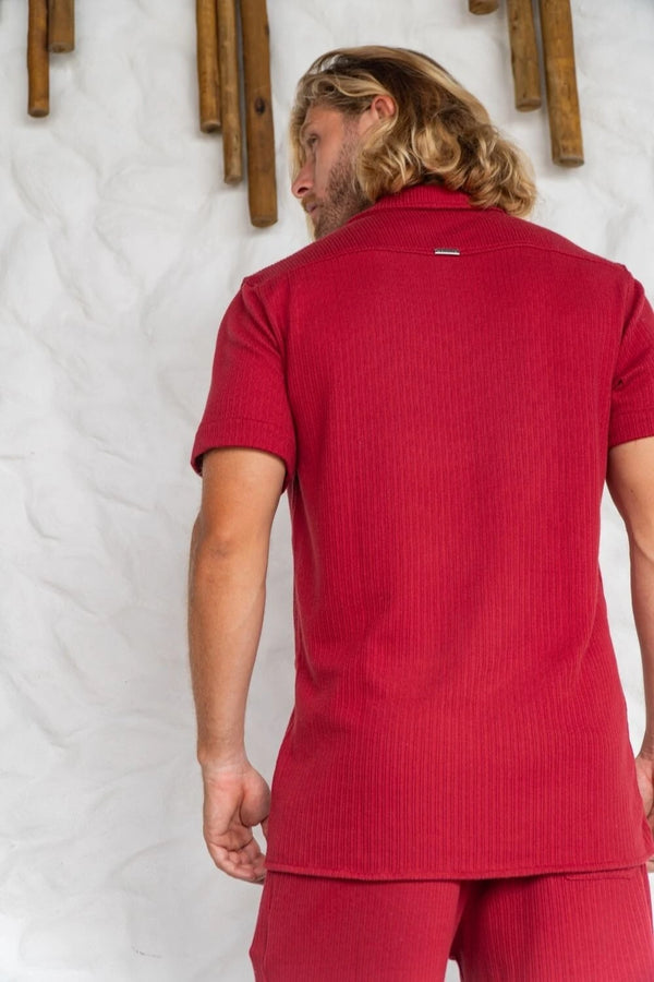 Camisa Paradizo Tricô Texturizada Gola Cubana Marsala - Linha Urban