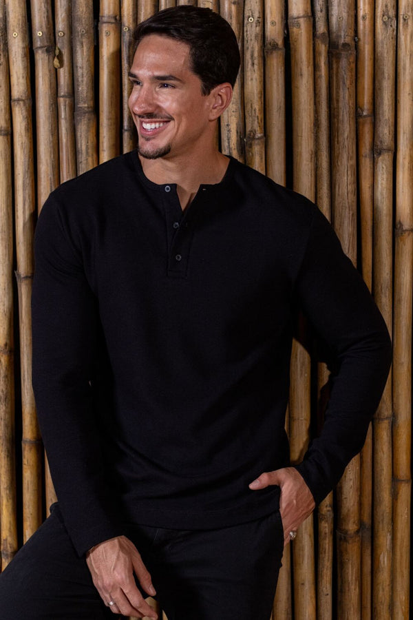 Camisa Henley Manga Comprida Preta - Linha Urban