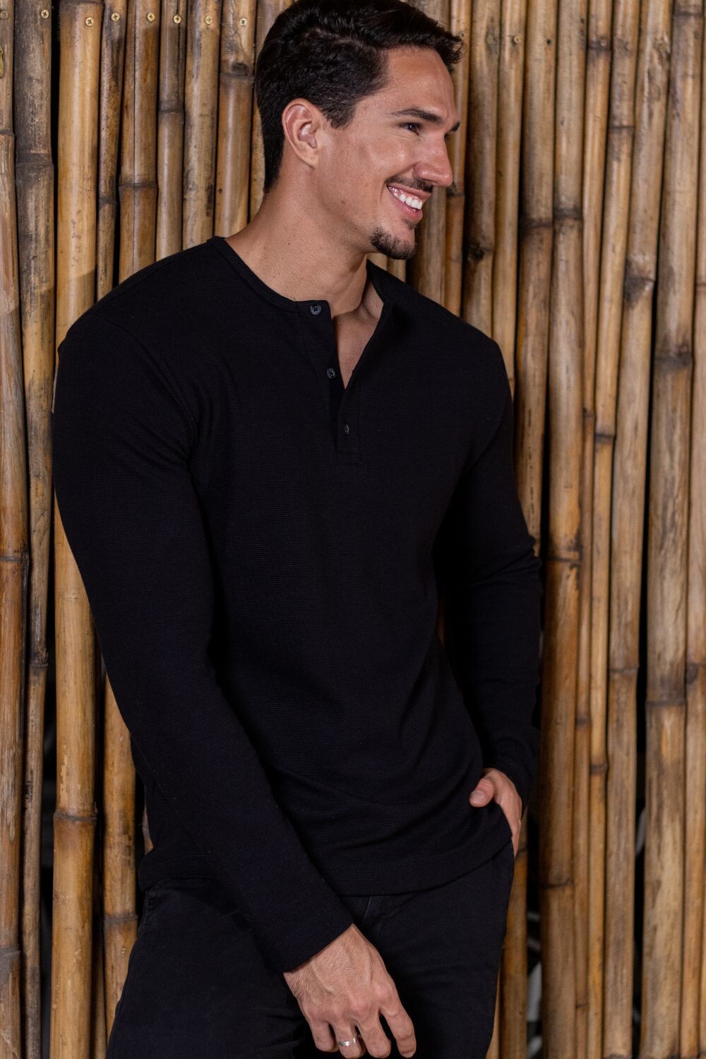 Camisa Henley Manga Comprida Preta - Linha Urban