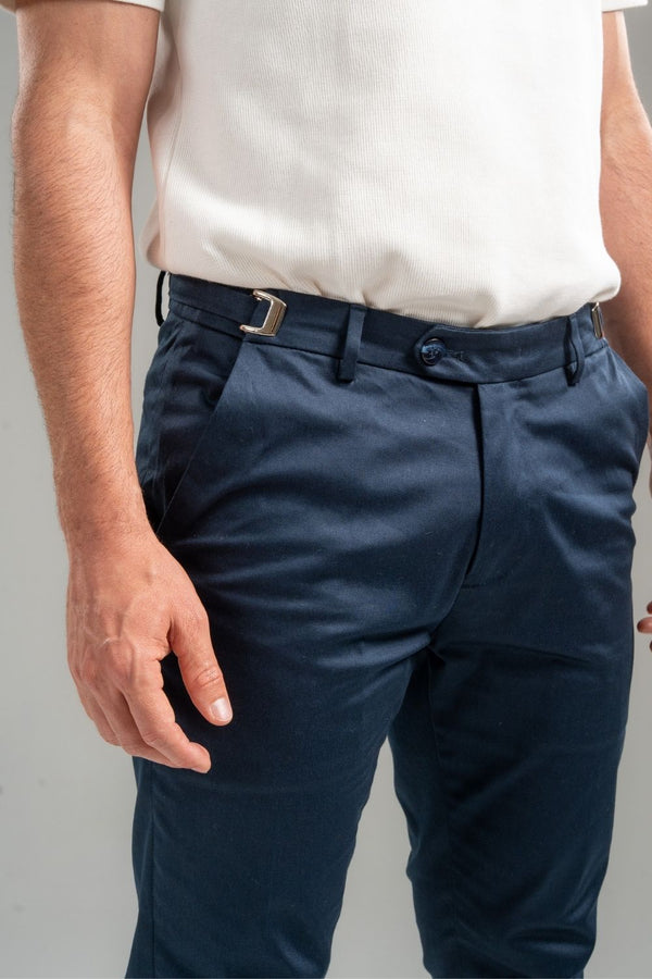 Calça Roman Alfaiataria Com Ajuste Cintura Azul Escuro - Linha Rich