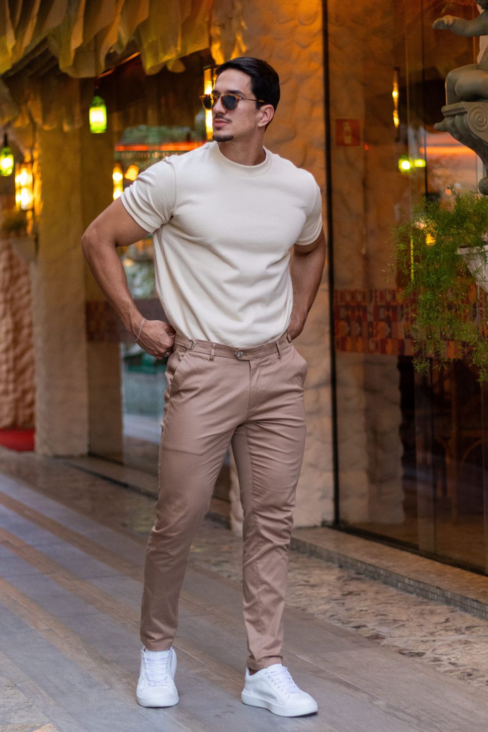Calça Roman Alfaiataria Com Ajuste Cintura Caqui - Linha Rich