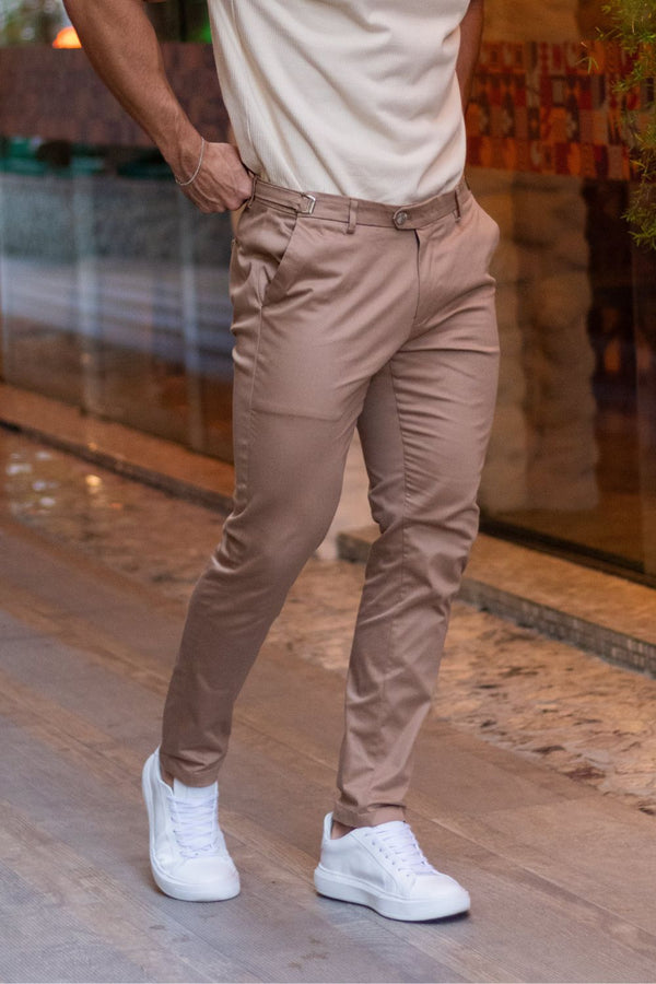 Calça Roman Alfaiataria Com Ajuste Cintura Caqui - Linha Rich
