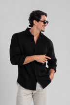 Camisa Amalfi 100% linho Preta - Linha Resort