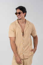 Camisa Paradizo Tricô Texturizada Gola Cubana - Linha Urban - Areia