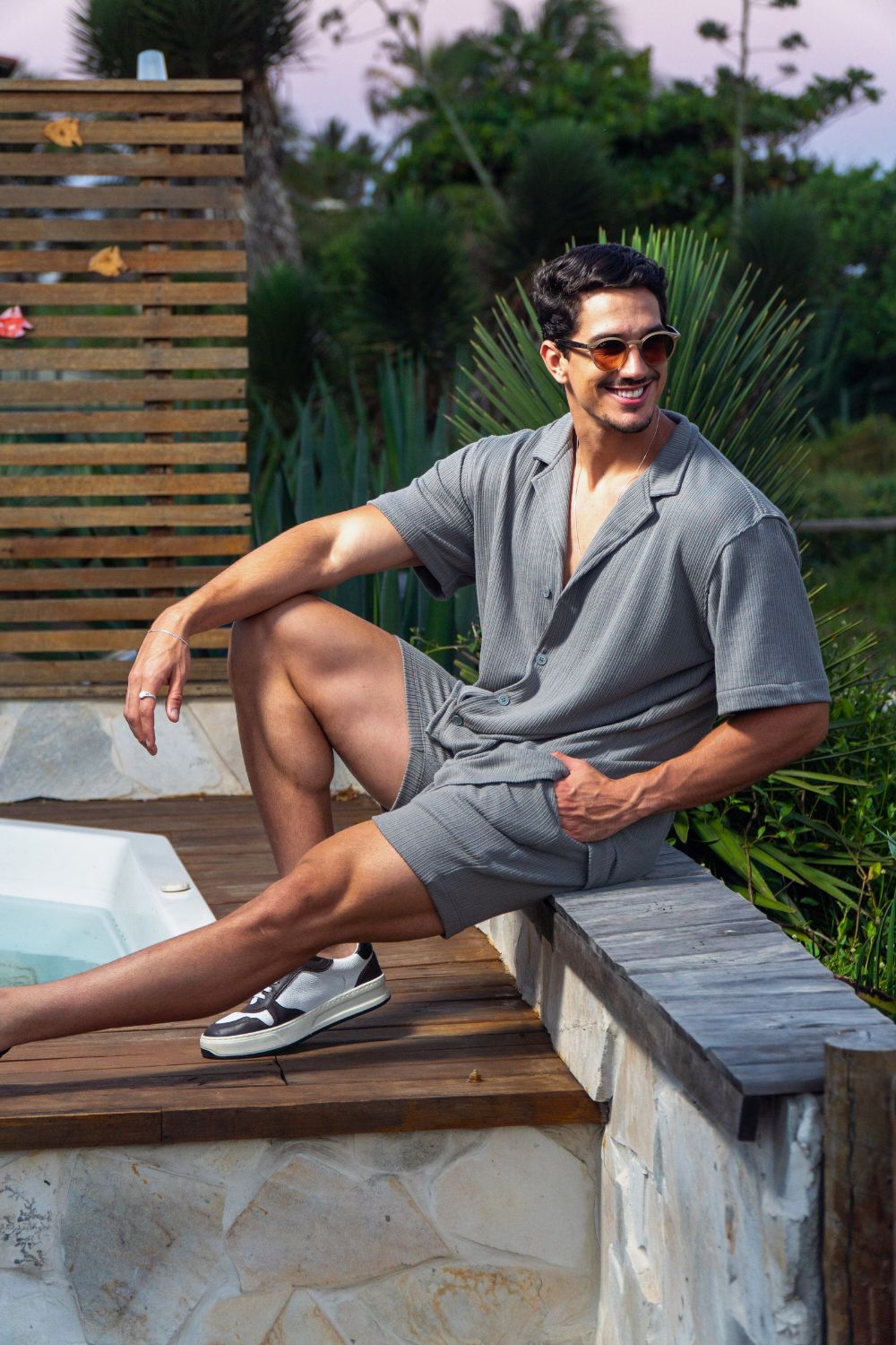 Camisa Paradizo Tricô Texturizada Gola Cubana - Linha Urban - Cinza