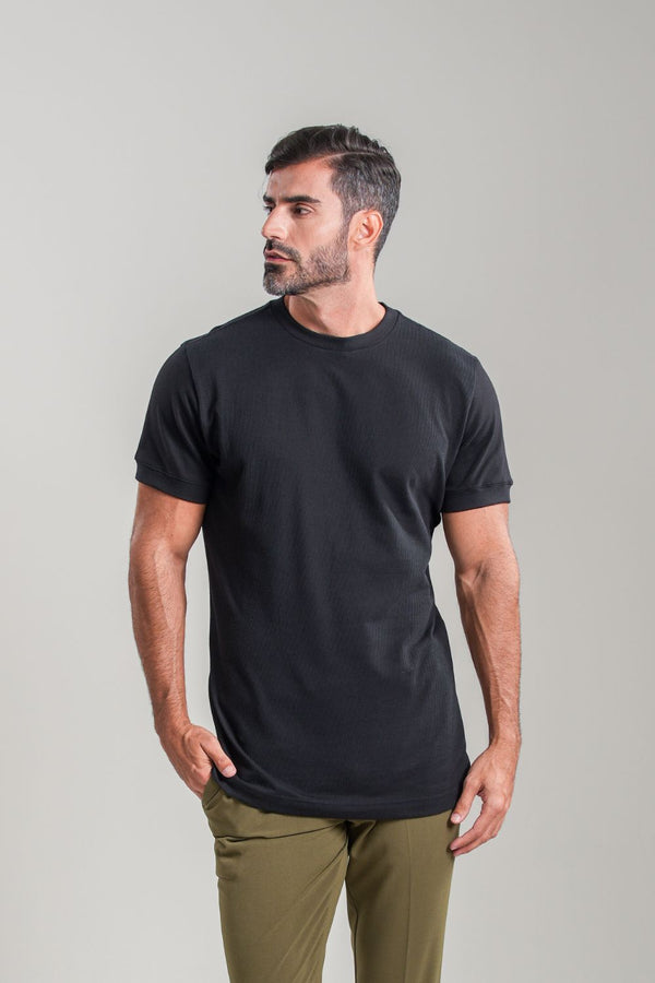 Camiseta Premium Textura Vertical Preta - Linha Rich