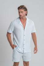 Camisa Paradizo Tricô Texturizada Gola Cubana Sky Blue - Linha Urban
