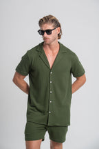 Camisa Paradizo Tricô Texturizada Gola Cubana Verde Militar - Linha Urban
