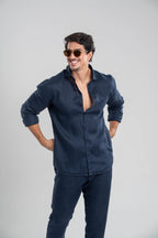 Camisa Amalfi 100% linho Azul Escuro - Linha Resort