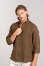 Camisa Amalfi 100% linho - Linha Resort - Marrom Bronze