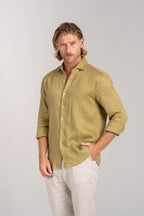Camisa Amalfi 100% linho Verde Bronze - Linha Resort