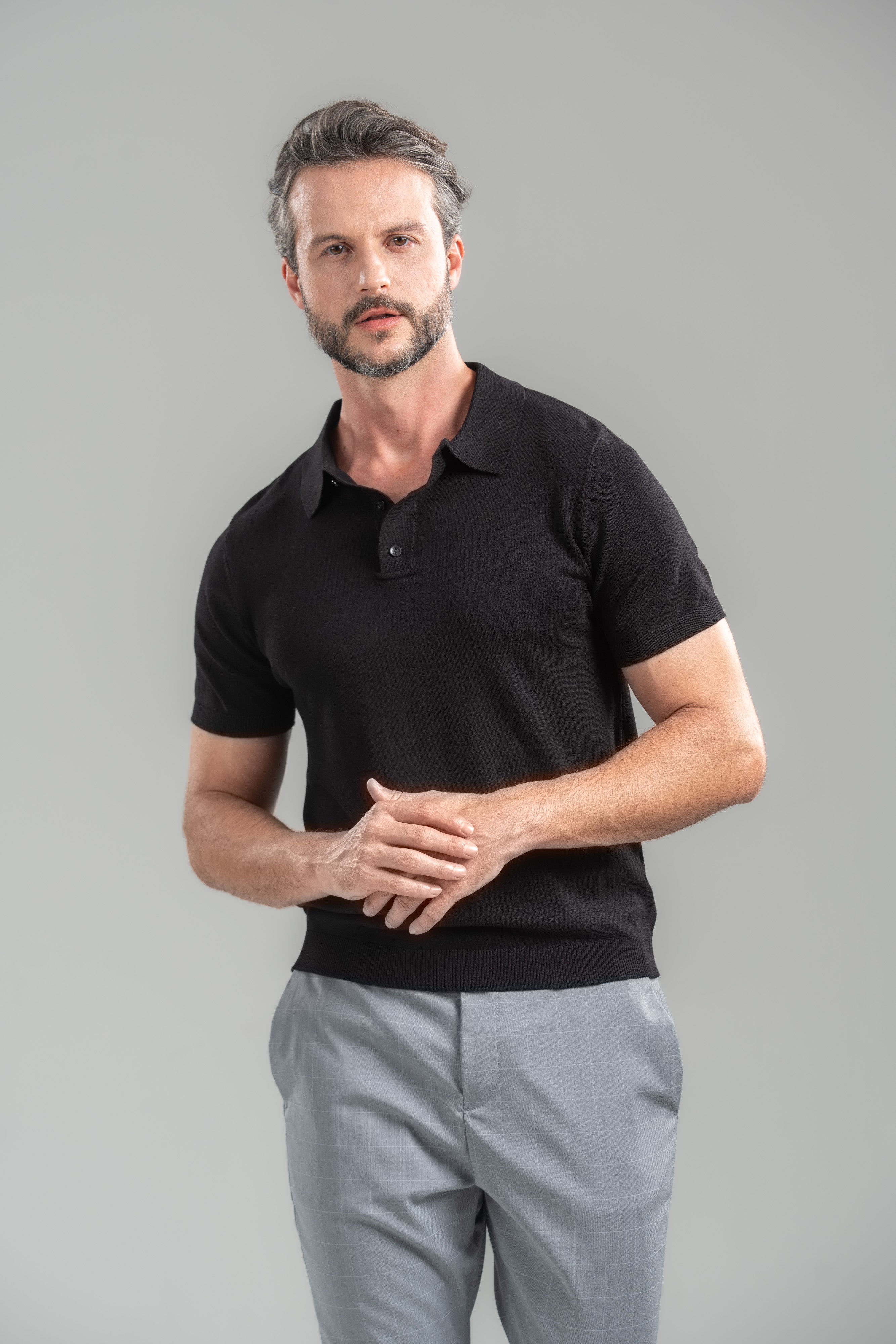 Polo Classic Tricô Manga Curta Preta - Linha Essential