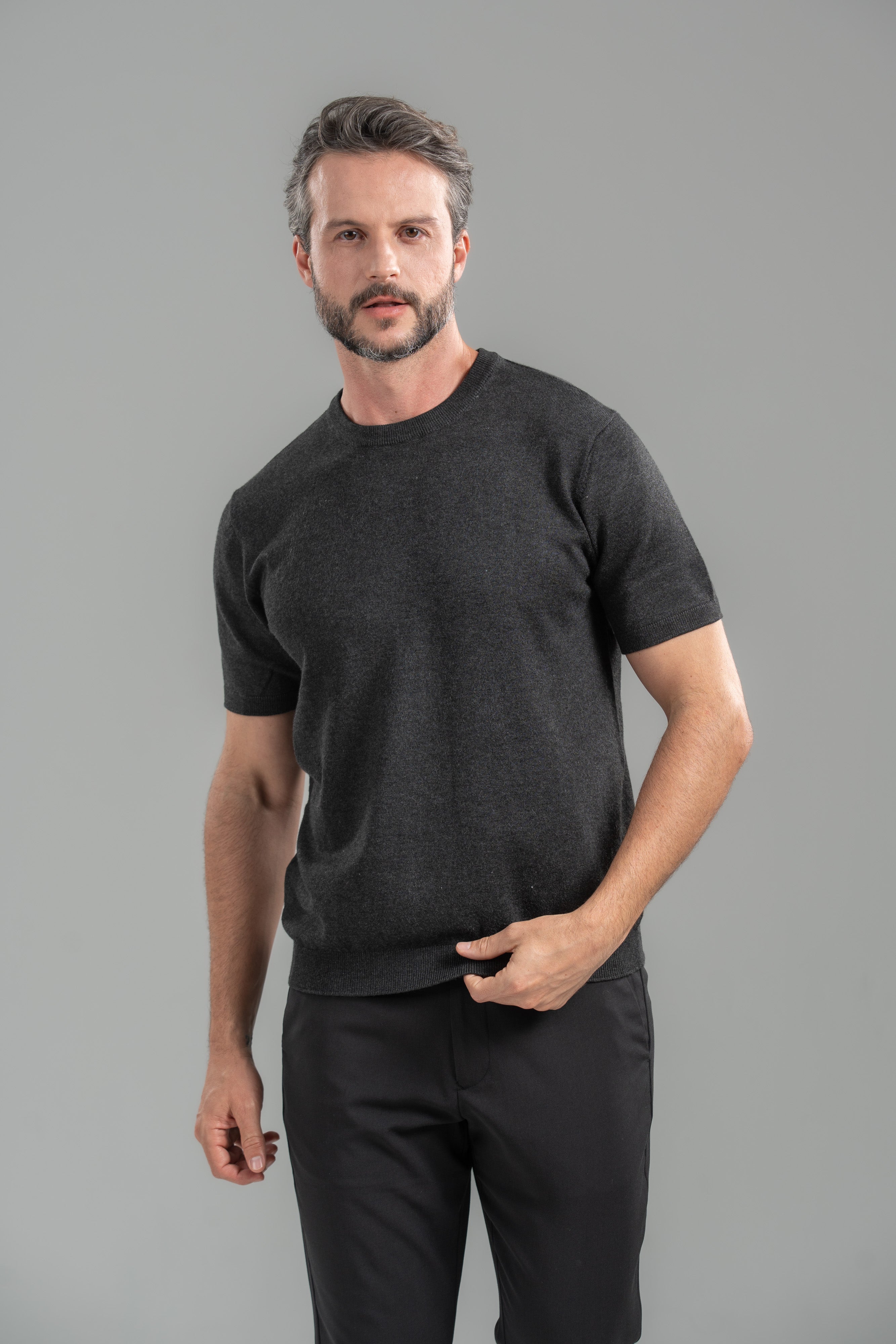 Camiseta Blaine Tricô Preto Mescla - Linha Rich