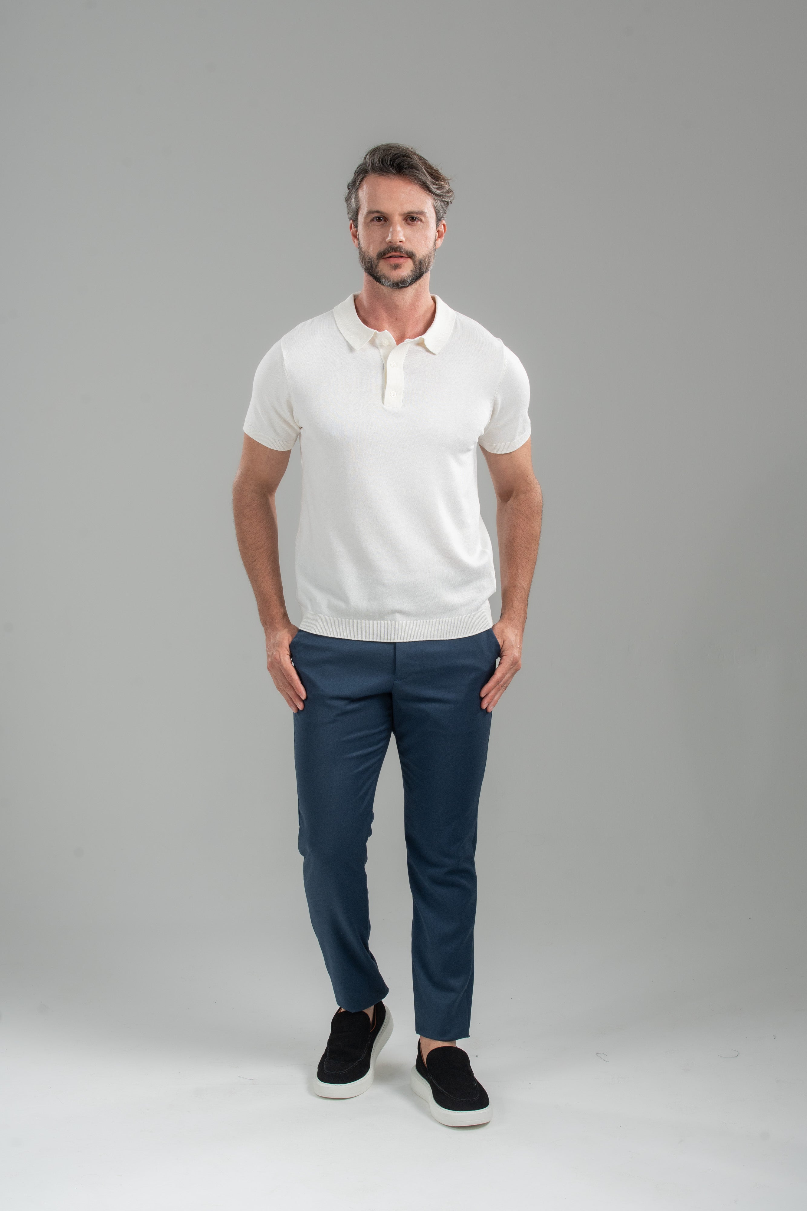 Polo Classic Tricô Manga Curta Off White- Linha Essential